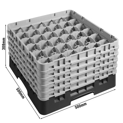CAMBRO | CAMRACK® Glasswasher Rack – 36 Compartments – 500×500 mm – Black – 1 Extender – 308 mm high