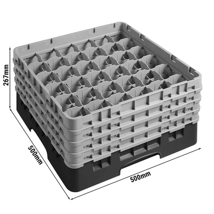 CAMBRO | CAMRACK® Glasswasher Rack – 36 Compartments – 500×500 mm – Black – 1 Extender – 267 mm high