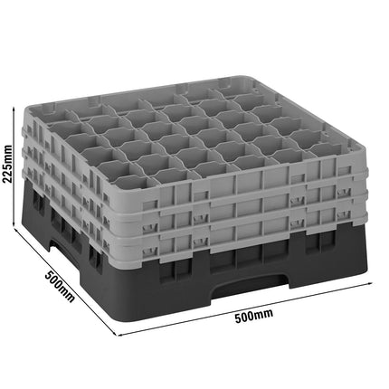 CAMBRO | CAMRACK® Glasswasher Rack – 36 Compartments – 500×500 mm – Black – 1 Extender – 225 mm high