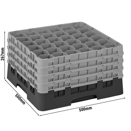 CAMBRO | CAMRACK® Glasswasher Rack – 36 Compartments – 500×500 mm – Black – 1 Extender – 267 mm high