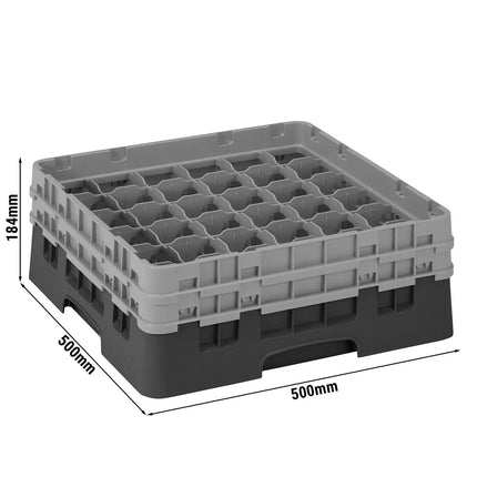 CAMBRO | CAMRACK® Glasswasher Rack – 36 Compartments – 500×500 mm – Black – 1 Extender – 184 mm high