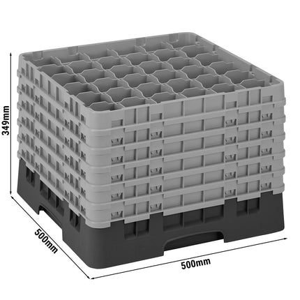 CAMBRO | CAMRACK® Glasswasher Rack – 36 Compartments – 500×500 mm – Black – 1 Extender – 349 mm high