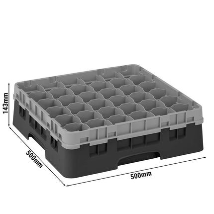 CAMBRO | CAMRACK® Glasswasher Rack – 36 Compartments – 500×500 mm – Black – 1 Extender – 143 mm high