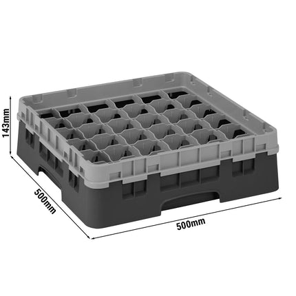 CAMBRO | CAMRACK® Glasswasher Rack – 36 Compartments – 500×500 mm – Black – 1 Extender – 143 mm high