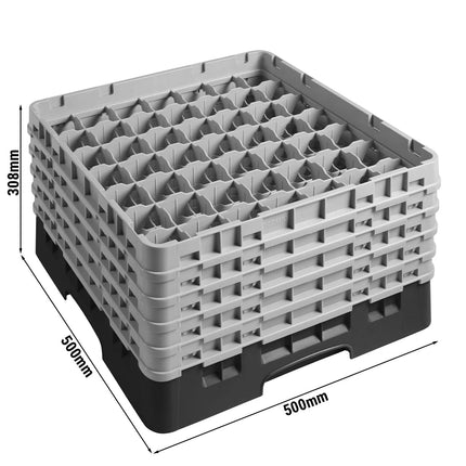 CAMBRO | CAMRACK® Glasswasher Rack – 49-Compartment – 500x500 mm – Ø62 mm – Black – 308 mm high