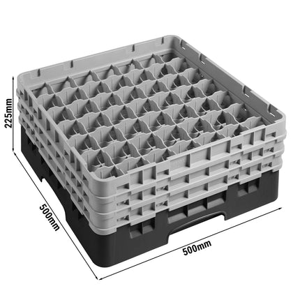 CAMBRO | CAMRACK® Glasswasher Rack – 49-Compartment – 500x500 mm – Ø62 mm – Black – 225 mm high
