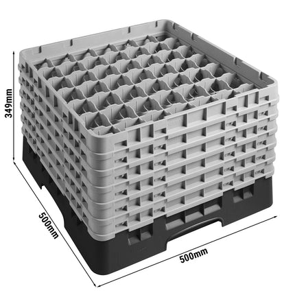 CAMBRO | CAMRACK® Glasswasher Rack – 49-Compartment – 500x500 mm – Ø62 mm – Black – 349 mm high