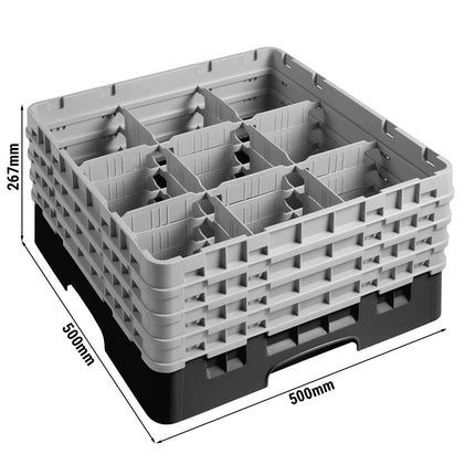 CAMBRO | CAMRACK® Glasswasher Rack – 9-Compartment, 1 Extender – 500×500×267 mm – Black