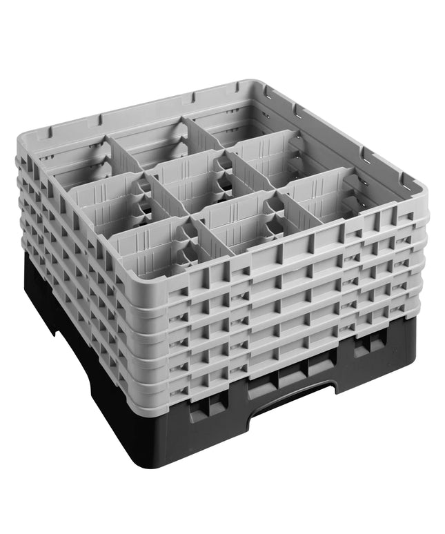 CAMBRO | CAMRACK® Glasswasher Rack – 9-Compartment, 1 Extender – 500×500×308 mm – Black