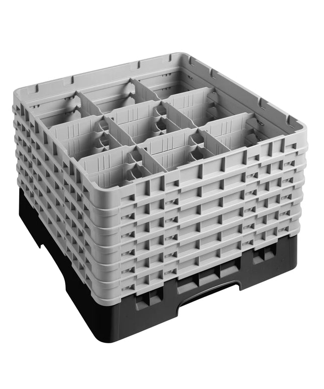 CAMBRO | CAMRACK® Glasswasher Rack – 9-Compartment, 1 Extender – 500×500×350 mm – Black