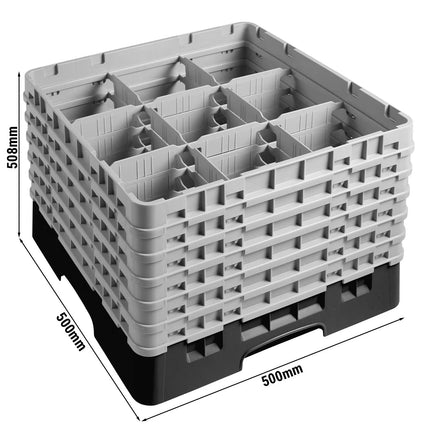 CAMBRO | CAMRACK® Glasswasher Rack – 9-Compartment, 1 Extender – 500×500×350 mm – Black