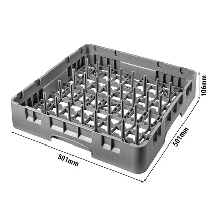 CAMBRO | CAMRACK® Peg Plate Rack – 5×9 – 500x500 mm – Grey – H 101 mm – Configurable for deep plates & lids (5/9 layouts)