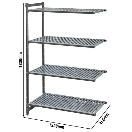 CAMBRO | Camshelving® Commercial Basics Plus Add-On Shelving Unit - 4 Slotted Shelves - 1,328×460 mm - Graphite Grey