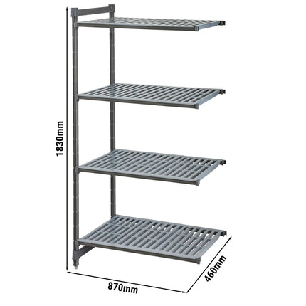 CAMBRO | Camshelving® Commercial Basics Plus Add-On Shelving Unit - 4 Slotted Shelves - 870×460 mm - Graphite Grey