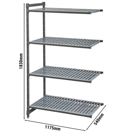 CAMBRO | Camshelving® Commercial Basics Plus Add-On Shelving Unit - 4 Slotted Shelves - 1,175×540 mm - Graphite Grey