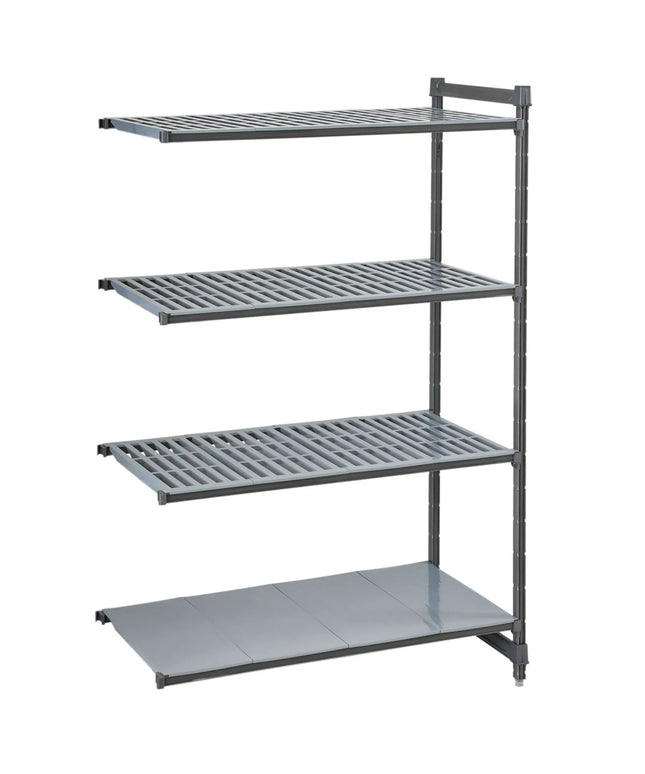 CAMBRO | Camshelving® Commercial Basics Plus Add-On Shelving Unit – 4 Solid & Slotted Shelves – 718×460 mm – 460mm deep, slotted & closed