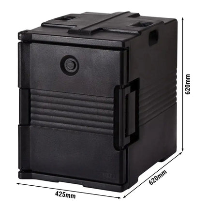 CAMBRO | ULTRA PAN CARRIER® - Insulated Food Carrier – 57 L – 4× GN 1/1 (100 mm) – Black – Patented door vent; Airtight seals