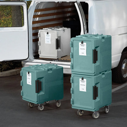 CAMBRO | ULTRA PAN CARRIER® - Insulated Food Carrier – 57 L – 4× GN 1/1 (100 mm) – Slate Blue – Patented door vent; ≤6°C warm loss / ≤+1°C cold (4h)