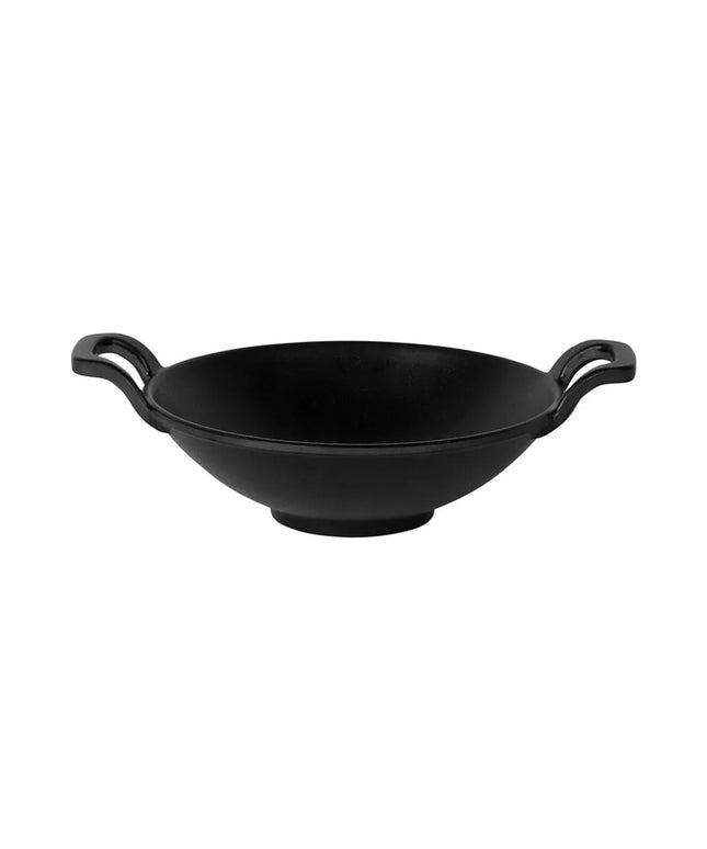 Chảo Wok Tròn Elite Global Solutions MFP7218-B Melamine Có Tay Cầm Giả Gang Đúc Đen 17.8 cm