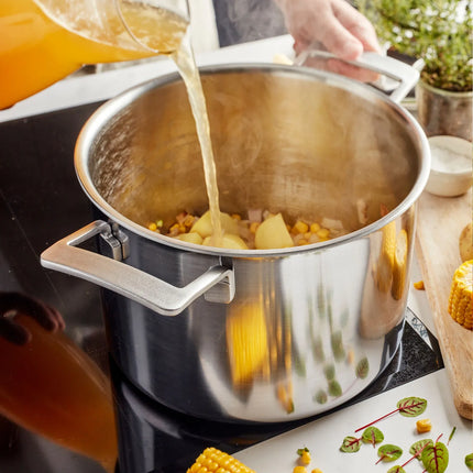 DEMEYERE | Industry 5 Stock Pot with Lid – Ø240 mm – For Soup & Broth, Energy‑Efficient Heat – 18/10 Stainless Steel – Induction Ready