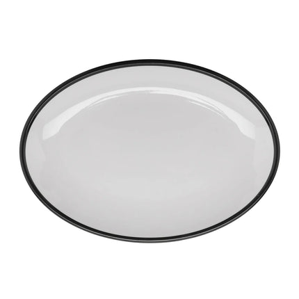Đĩa Ăn Bầu Dục GET Dòng Bistro™ 31.1 cm x 22.9 cm - Nhựa Melamine, Trắng Viền Đen (OP-1291-W/BK)