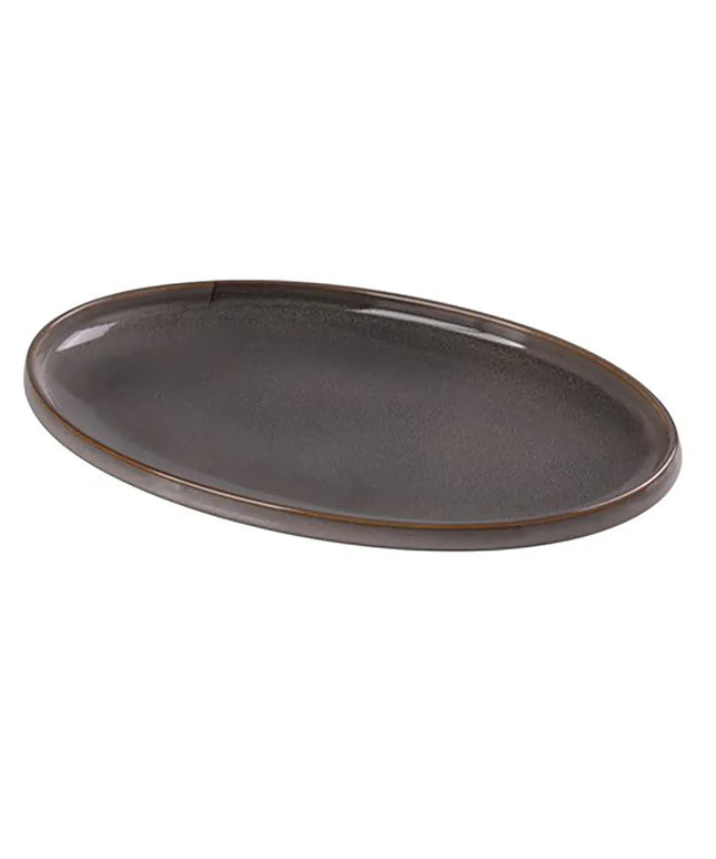 Đĩa Ăn Bầu Dục Yanco PK-314 - 35.6cm x 22.9cm, Gốm, Màu Xám