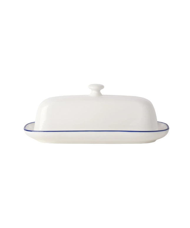 Đĩa Bơ Chữ Nhật Có Nắp Mikasa Hospitality 5297193 21.8 x 10.2 cm - Sứ, Viền Kẻ Xanh