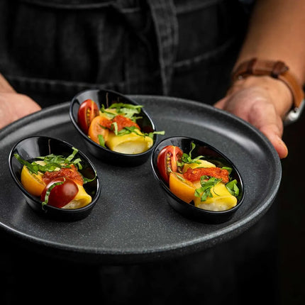 Đĩa Mini Oval Nhựa Melamine Tablecraft 10313BK, 8.9 x 6 cm, Màu Đen