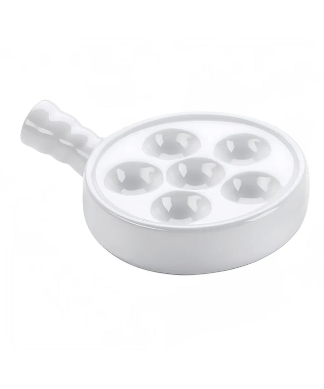 Đĩa Ốc Sên Có Tay Cầm Browne 744042 Tròn 6 Lỗ Gốm Màu Trắng 13.5 cm