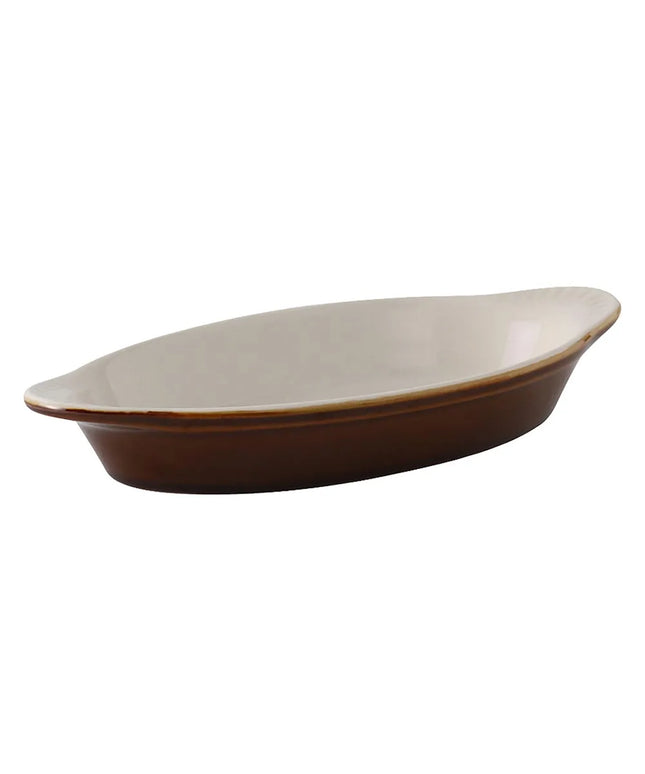 Đĩa Welsh Rarebit Oval Tuxton B1N-150 DuraTux®© 503 ml - Gốm, Màu Caramel/Eggshell
