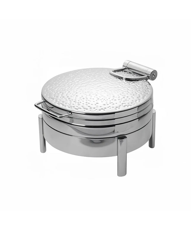 Eastern Tabletop 3928HS 6 qt Round Induction Chafing Dish w/ Hinged Lid, Stainless Steel, Hammered Finish