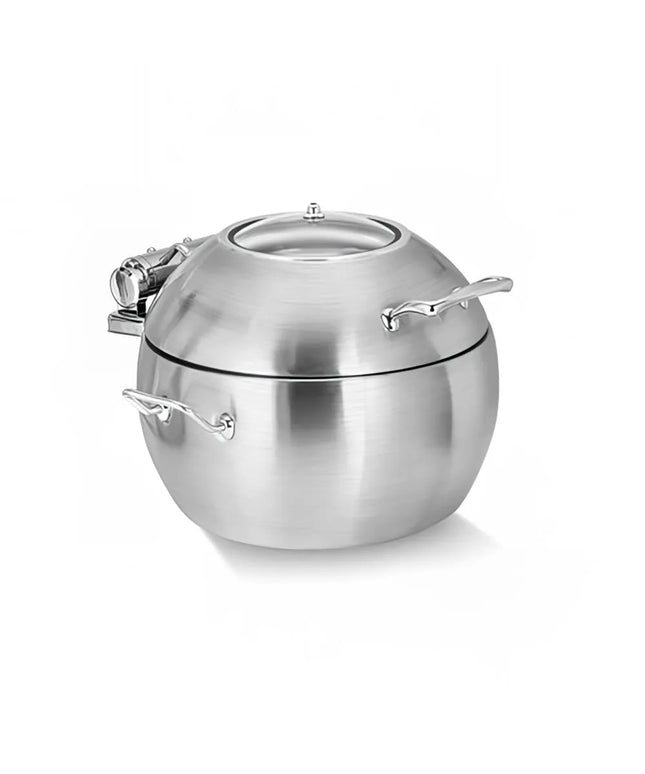 Eastern Tabletop 39311B 11 qt Round Induction Soup Chafer w/ Hinged Glass Lid, Stainless Steel