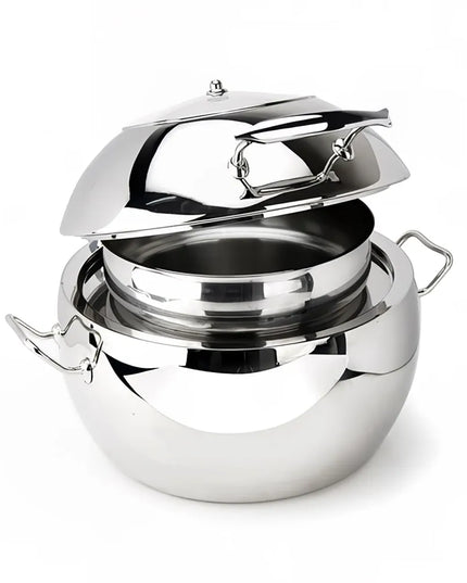 Eastern Tabletop 39311B 11 qt Round Induction Soup Chafer w/ Hinged Glass Lid, Stainless Steel