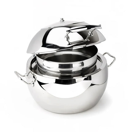 Eastern Tabletop 39311B 11 qt Round Induction Soup Chafer w/ Hinged Glass Lid, Stainless Steel