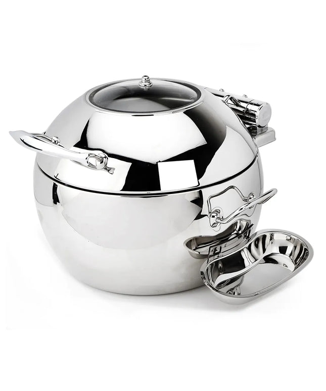 Eastern Tabletop 39311G 11 qt Round Induction Soup Chafer w/ Hinged Glass Lid, Stainless Steel