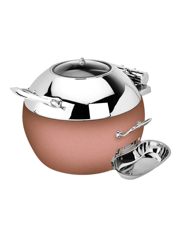 Eastern Tabletop 39311GCP 11 qt Round Induction Soup Chafer w/ Hinged Glass Lid, Stainless, Copper