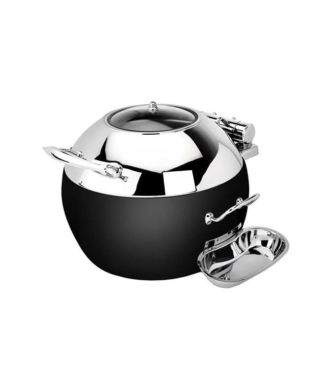 Eastern Tabletop 39311GMB 11 qt Round Induction Soup Chafer w/ Hinged Glass Lid, Stainless, Black