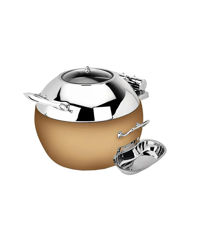 Eastern Tabletop 39311GRZ 11 qt Round Induction Soup Chafer w/ Hinged Glass Lid, Stainless, Bronze