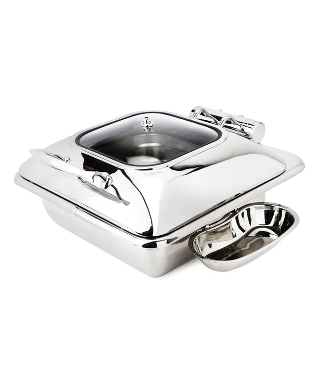 Eastern Tabletop 3934G 6 qt Square Induction Chafer w/ Hinged Glass Lid, Stainless Steel