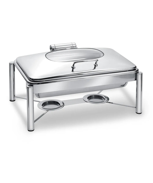 Eastern Tabletop 3955G/S 8 qt Rectangular Induction Chafing Dish w/ Hinged Glass Lid, Stainless Steel