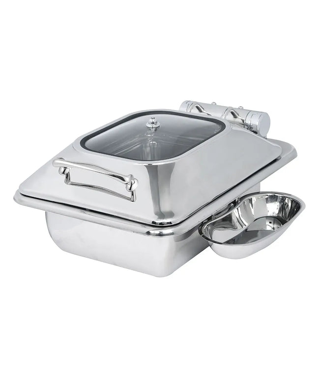 Eastern Tabletop 3964G 4 qt Square Induction Chafing Dish w/ Hinged Glass Lid, Stainless Steel