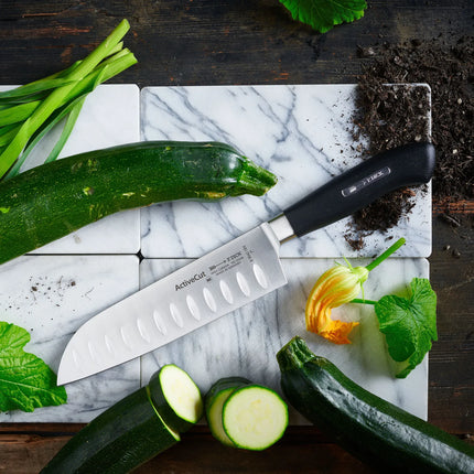 F. DICK | ActiveCut Santoku Knife – Granton edge (Kullenschliff) - 180 mm - Black handle