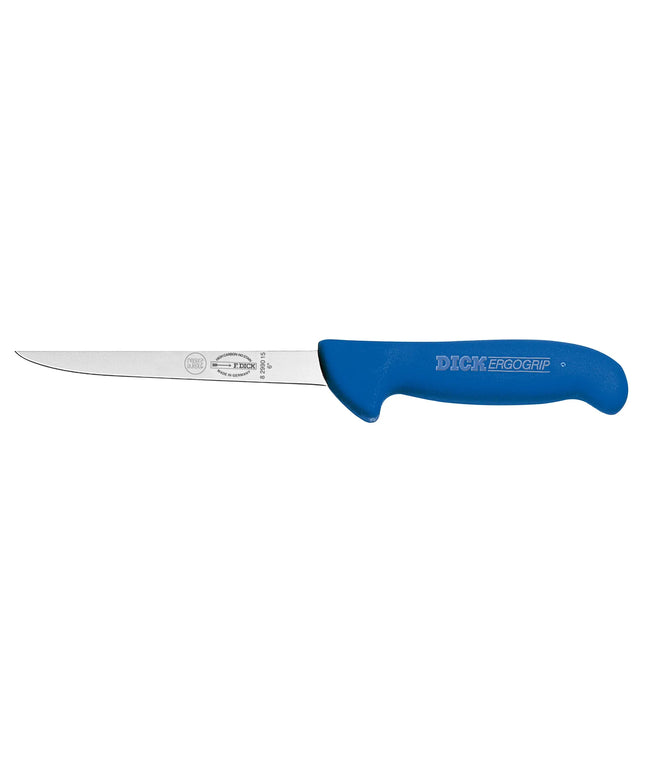 F. DICK | ErgoGrip Boning Knife – 150 mm blade - Deboning, skinning & sinew removal - Blue handle - NSF