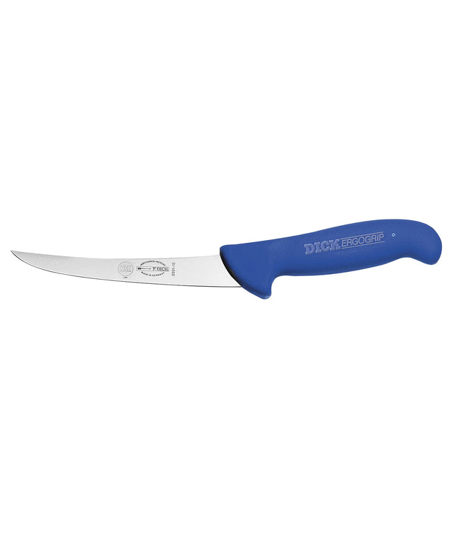 F. DICK | ErgoGrip Boning Knife – 150 mm curved blade - Extended cutting reach - Blue handle - NSF