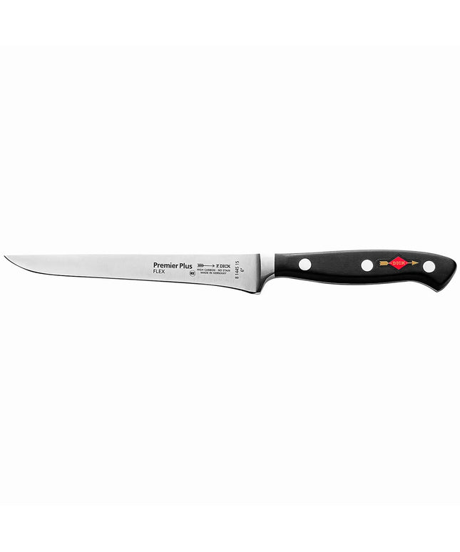 F. DICK | Premier Plus Boning Knife – 150 mm / 6″ Blade - Flexible - Black Handle - X50CrMoV15 Steel
