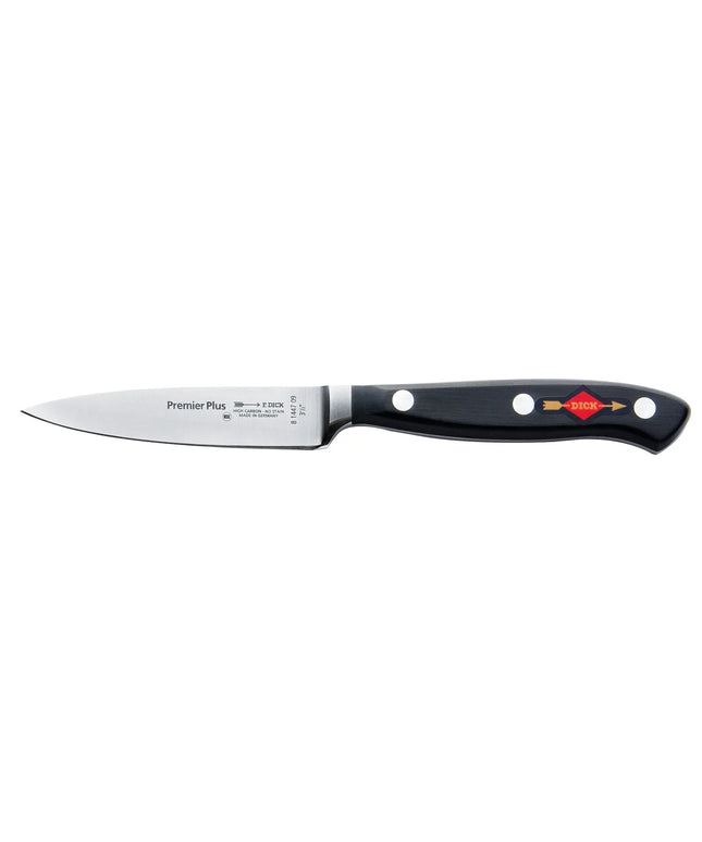 F. DICK | Premier Plus Paring Knife – 9 cm Blade - X50CrMoV15 Steel - Black/Silver Handle