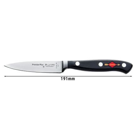 F. DICK | Premier Plus Paring Knife – 9 cm Blade - X50CrMoV15 Steel - Black/Silver Handle