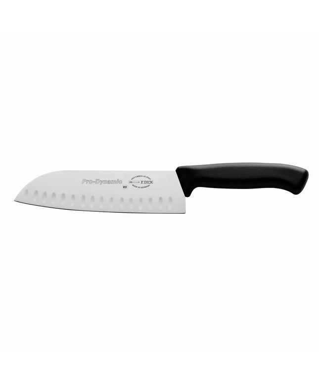 F. DICK | ProDynamic Santoku Knife – 18 cm Blade - Granton Edge - Black Handle - Stainless Steel