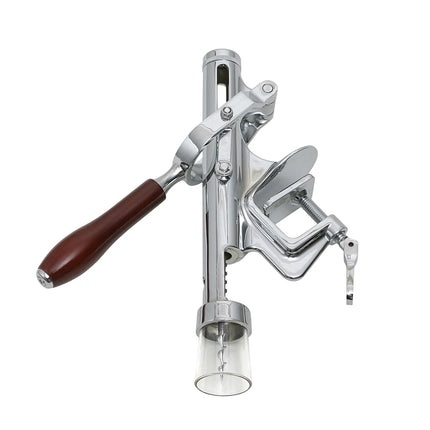 FUCHS | Wine bottle uncorking device with table attachment - chrome-plated