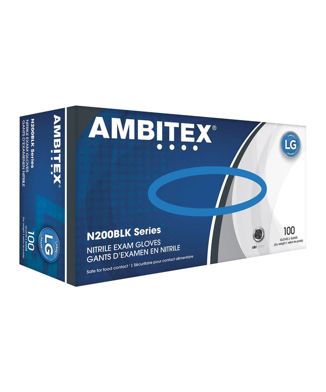 Găng Tay Nitrile Dùng Một Lần Strong AMBITEX® NLG200BLK - Không Bột, Đen, Cỡ L